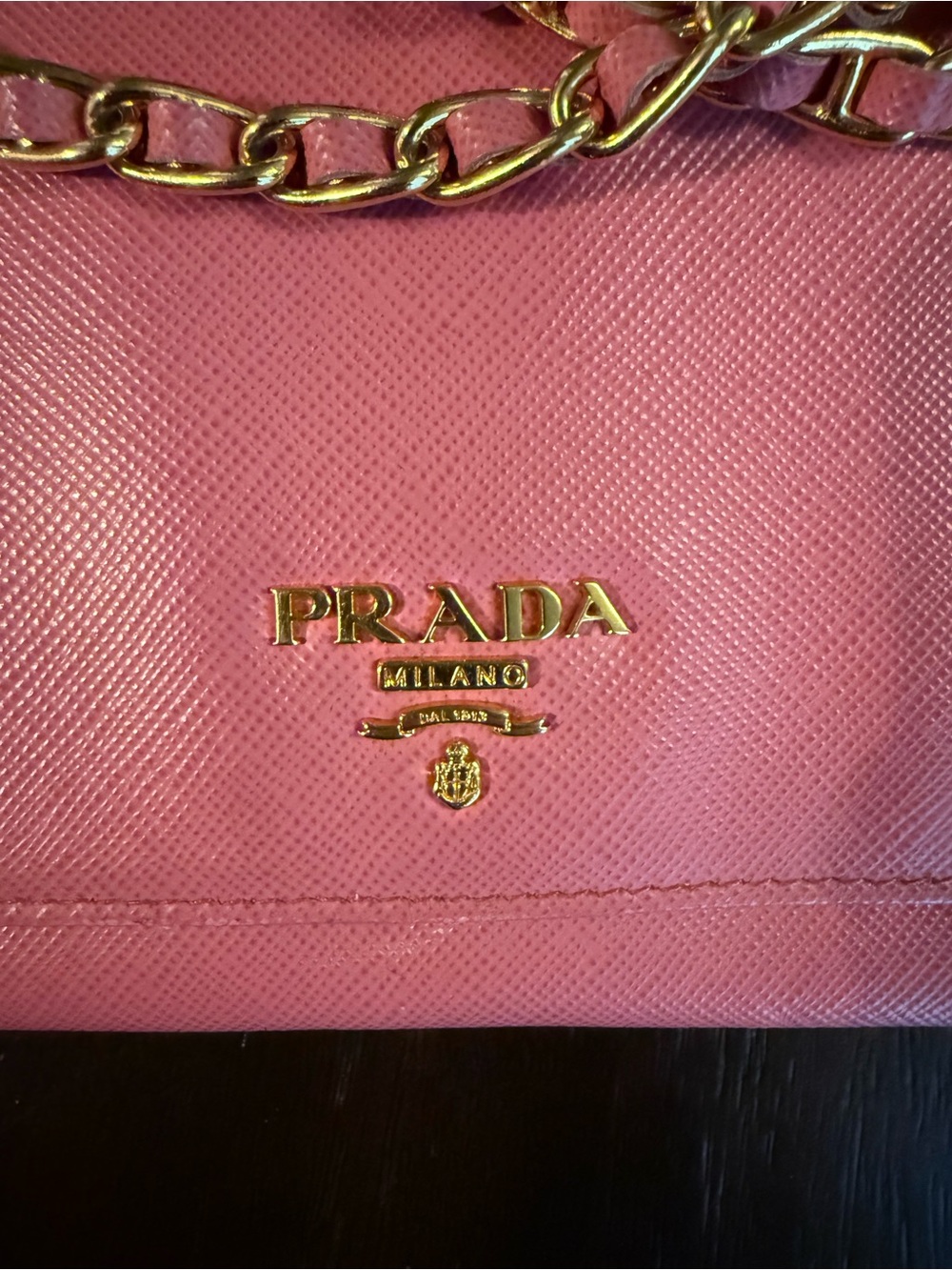 Prada Pink Saffiano Leather Shoulder Bag with Gold Chain